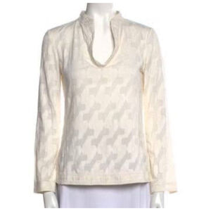 Women's Tory Burch Cream Textured Long Sleeve Blouse Size 4